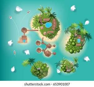 islands top view,  travel, with tree top , resort, interior design,  for landscape vector illustration