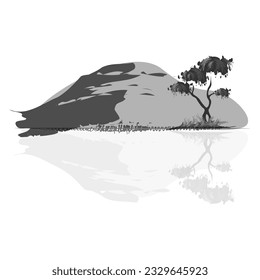 Islands with vegetation reflected in the lake,
traditional ink painting
in the oriental style of sumi e, wuxing, go hua,
SSTK abstract.
Vector illustration.
