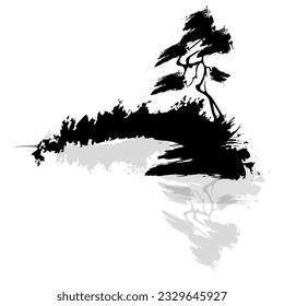 Islands with vegetation reflected in the lake,
traditional ink painting
in the oriental style of sumi e, wuxing, go hua,
SSTK abstract.
Vector illustration.
