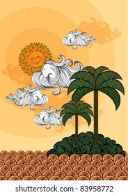island-sunset illustration/vector