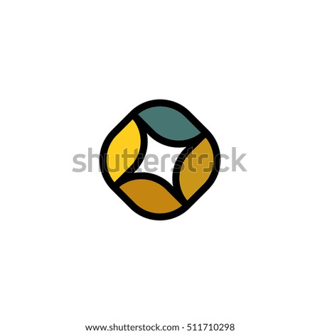 Islated blue and yellow abstract logo. Rhombus shape logotype. Frame icon. Photo lens sign. Decorative element. Web symbol. Vector illustration