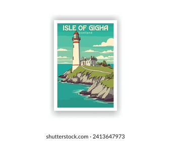 Isla De Gigha, Escocia. Afiches de Viajes Vintage. Arte vectorial. Famosos destinos turísticos afiches pinturas artísticas arte y juego de impresión Resumen viajes para excursionistas Campers Salón Decoración