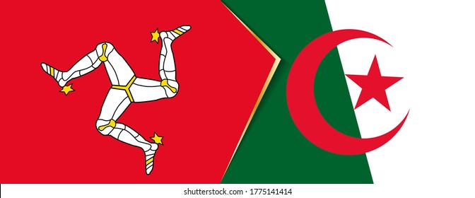 Isle of Man and Algeria flags, two vector flags symbol of relationship or confrontation.
