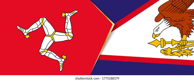 Banderas de la Isla de Man y Samoa Americana, dos banderas vectoriales símbolo de relación o enfrentamiento.
