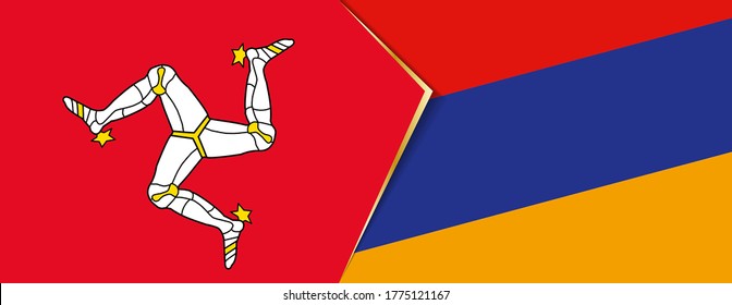 Isle of Man and Armenia flags, two vector flags symbol of relationship or confrontation.