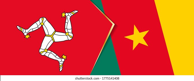 Isle of Man and Cameroon flags, two vector flags symbol of relationship or confrontation.