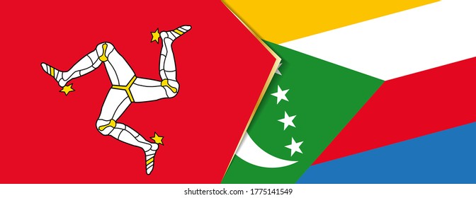 Die Flagge der Insel Man und der Komoren, zwei Vektorfahnen Symbol der Beziehung oder Konfrontation.