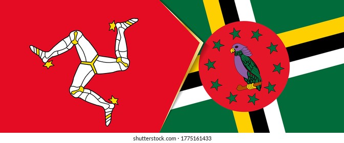 Isle of Man and Dominica flags, two vector flags symbol of relationship or confrontation.