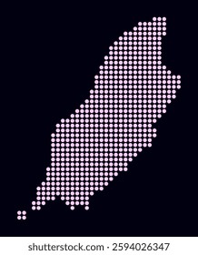 Isle of Man dotted map. Digital style map of the country on a dark background. Isle of Man shape with circle dots. Colored dots style. Large size circles. Vibrant vector illustration.