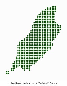 Mapa pontilhado da Ilha de Man. Mapa de estilo digital do país sobre fundo branco. Forma da Ilha de Man com pontos circulares. Estilo de pontos coloridos. Círculos grandes. Ilustração de vetor elegante.