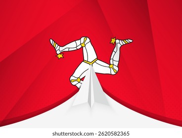 Isle of Man Flag with Abstract Paper Airplane Design, National Flag in a geometric folded paper style. Vector illustration.