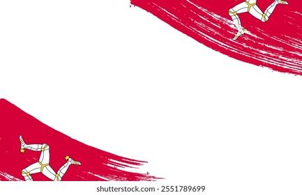Sinalizador da Ilha de Man com efeito de traçado de pincel, traçado de pincel Grunge. Design de bandeira de pintura aquarela.