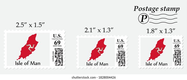 Isle of Man flag map on postage stamp different size.