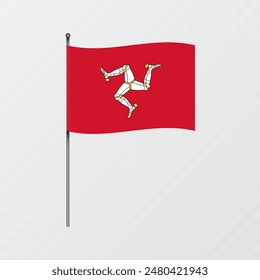 Isle of Man flag on flagpole. Vector illustration.