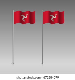 Isle Of Man flag on the flagpole. Official colors and proportion correctly. High detailed vector illustration. 3d and isometry. EPS10