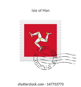Isle of Man Flag Postage Stamp on white background. Vector illustration.