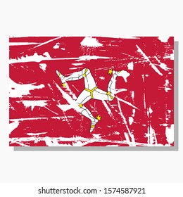 Isle of Man flag with scratches and shadow in vector