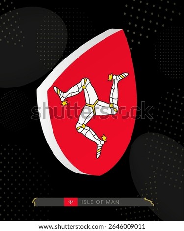 Isle of Man Flag Shield icon in 3D on Dark Modern Abstract Rugby Background. Perfect for sports events, heritage themes, national celebrations, and patriotic designs.