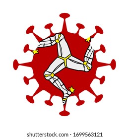 Isle of Man flag in virus shape, symbolizing COVID-19 or healthcare themes.