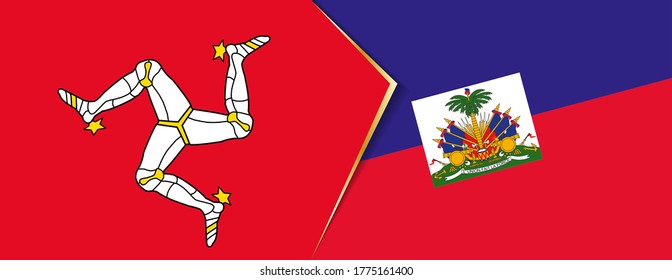 Die Flagge der Insel Man und Haitis, zwei Vektorfahnen Symbol der Beziehung oder Konfrontation.