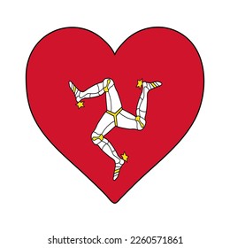 Isle of Man Heart Shape Flag. Love Isle of Man. Visit Isle of Man. Northern Europe. Europe. European Union. Vector Illustration Graphic Design.