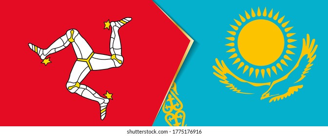 Die Insel Man und Kasachstan flags, zwei Vektorflaggen Symbol für Beziehung oder Konfrontation.