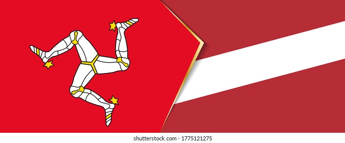 Isle of Man and Latvia flags, two vector flags symbol of relationship or confrontation.
