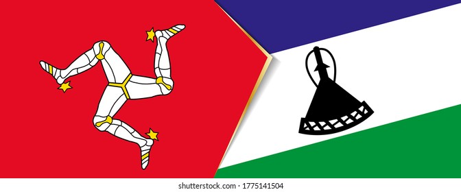 Isle of Man and Lesotho flags, two vector flags symbol of relationship or confrontation.