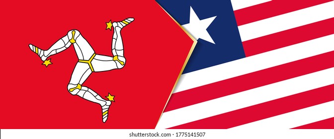Isle of Man and Liberia flags, two vector flags symbol of relationship or confrontation.