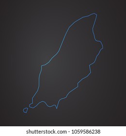 Isle of Man map: blue glitter outline with sparkling stars on dark background. Detailed map of Isle of Man. Vector illustration.