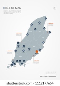 Isle of Man map with borders, cities, capital Douglas and administrative divisions. Infographic vector map. Editable layers clearly labeled.