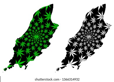 Isle of Man - map is designed cannabis leaf green and black, Mann map made of marijuana (marihuana,THC) foliage,