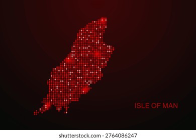 Isle of Man Map - Digital dotted map with glowing red points on dark background, modern technology style, abstract data network design, clean minimal vector illustration.
