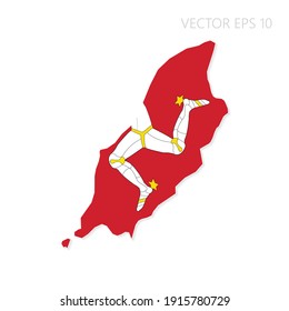 Mapa de la Isla de Man con bandera y sombra aislada en fondo blanco. Ilustración del vector EPS10.