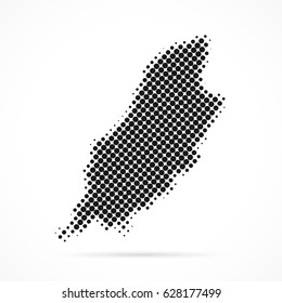 Isle of Man map in halftone. Dotted illustration isolated on a white background.
Vector illustration.