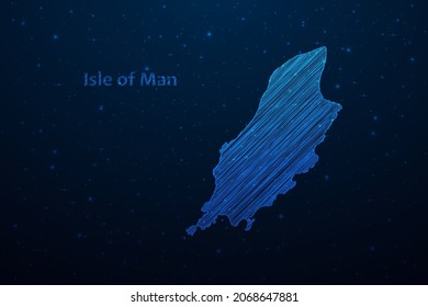 Mapa de la Isla de Man dibujado a mano dibujando un esbozo.Mapa vectorial de estilo futurista sobre fondo del espacio azul oscuro. Ilustración vectorial.