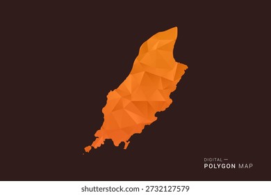 Mapa de la Isla de Man: Vector de polígono bajo, silueta triangulada geométrica en tonos naranja y marrón oscuro, estilo infográfico moderno y limpio, fondo aislado.