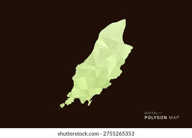 Isle of Man Map - Low poly polygon map in soft light green gradient on dark brown background, modern minimal geometric style, clean abstract vector illustration design.
