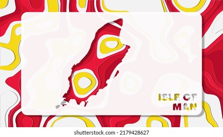 Isle of Man Map with Paper Cut Waves Background Shape perfect for Greeting Card, Desktop Wallpaper, and Banner