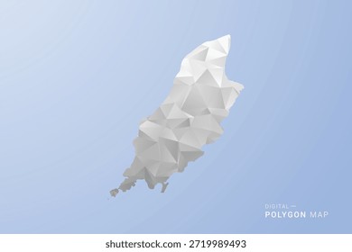 Isle of Man Map - polygon style vector illustration in gray, white and blue tone, low-poly geometric design, minimal silhouette, suitable for infographic and modern design.