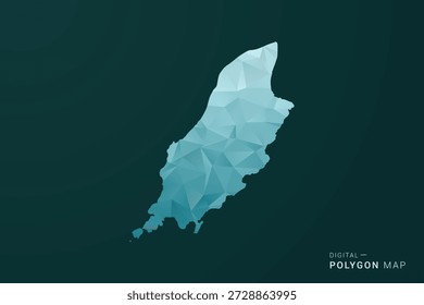 Mapa de la Isla de Man - Ilustración vectorial de estilo polígono en diseño geométrico de bajo poli verde y azul, silueta mínima limpia para infografía.