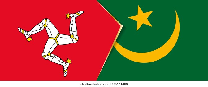 Banderas de la Isla de Man y Mauritania, dos banderas vectoriales símbolo de relación o enfrentamiento.