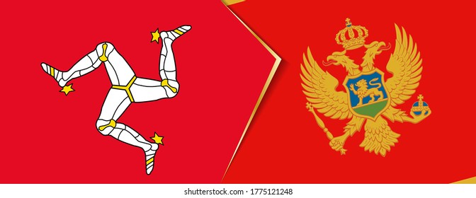 Banderas de la Isla de Man y Montenegro, dos banderas vectoriales símbolo de relación o enfrentamiento.