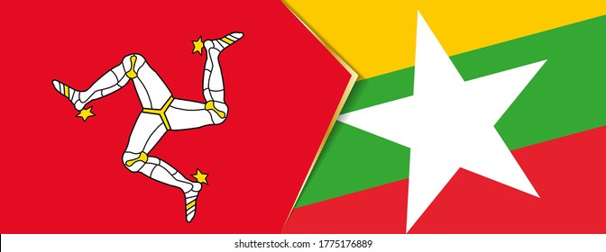 Isle of Man and Myanmar flags, two vector flags symbol of relationship or confrontation.