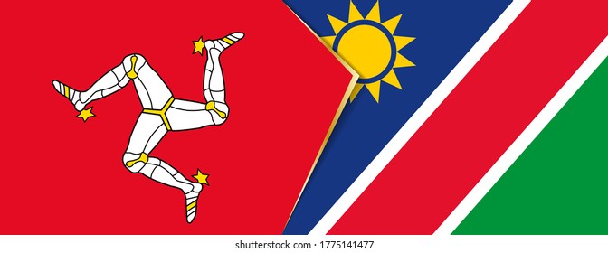 Isle of Man and Namibia flags, two vector flags symbol of relationship or confrontation.