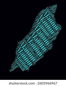 Isle of Man Regions Word Clouds. Bright neon style design on dark background. Region names of the country in English language. Country shape with administrative division. Awesome vector illustration.
