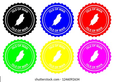 Isle of Man - rubber stamp - vector, Isle of Man map pattern - sticker - black, blue, green, yellow, purple and red