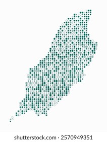 Isle of Man, shape of the country built of colored cells. Digital style map of the Isle of Man on white background. Small size rounded square blocks. Amazing vector illustration.