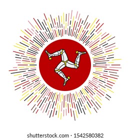Isle of Man sign. Country flag with colorful rays. Radiant sunburst with Isle of Man flag. Vector illustration.