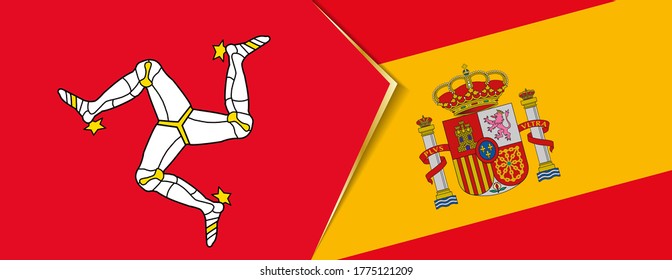 Isle of Man and Spain flags, two vector flags symbol of relationship or confrontation.